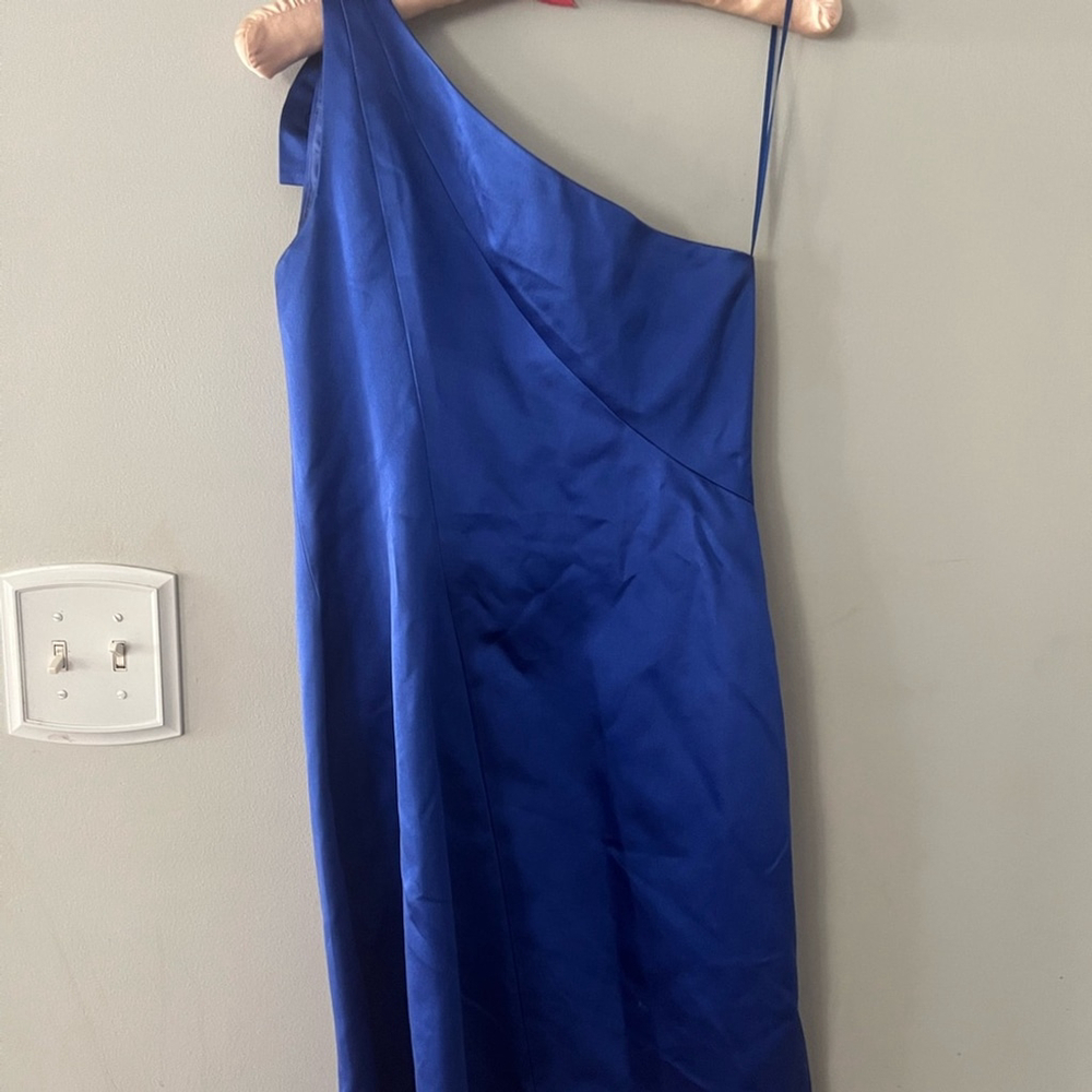 Trina Turk Blue Ruched One-Shoulder Cocktail Dress. New Year Holiday Event - Picture 5 of 7